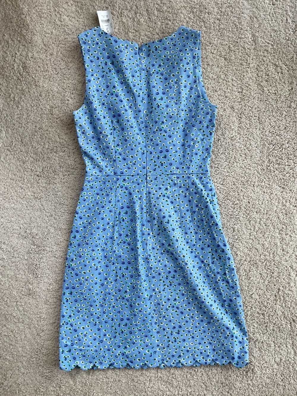 J. Crew Factory Blue Floral Scallop Square Neck A-Line Sheath Mini Dress Size 0 - Picture 12 of 14
